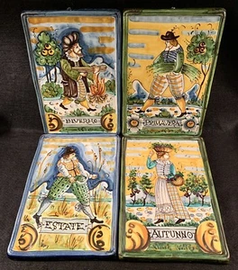 Four Season Large Italian Terracotta Plaque Set Sandro Gozzi Hand Painted - Picture 1 of 14