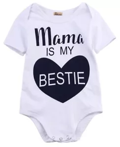 MAMA IS MY BESTIE Mothers Day Mommy Baby Girl Boy One Piece Bodysuit Outfit 3-6m - Picture 1 of 4