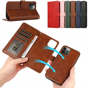 Case for iPhone 16 15 14 13 12 16E Xs Max Detachable Flip Leather Wallet Cover - Picture 1 of 17