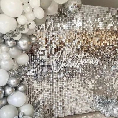 Silver Shimmer Wall Backdrop 10 pcs Sequin wall panels for Party Backdrop - Image 1 of 4