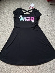 Justice Girls Size L 12 /14 Black Skater Dress & Cross Back Short Sleeve - Picture 1 of 7