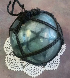 Authentic Japanese Blown Glass Fishing Float Blue Green Buoy Ball 4" - Picture 1 of 8