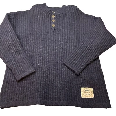 Abercrombie & Fitch Azul "EL GRAN SUÉTER" Lana Tejido Pesado Henley Para Hombres Grande Años 90 Foto 1 de 4
