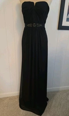 Maxi Vestido Vaina Adrianna Papell Largo Negro Sin Tirantes Cintura Con Cuentas Talla 12 Foto 1 de 4