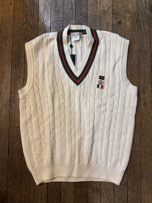 RARO! NUEVO CON ETIQUETAS Chaleco Suéter Cuello en V Tenis Gucci Para Hombre De Colección Años 80 XL 54 Italia Foto 1 de 4