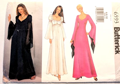 Butterick Sewing Pattern Women's Gothic Gown Angel Sleeves 6593 Sz 6-8-10 UNCUT - Image 1 of 4