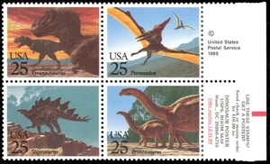Scott 2425b the 25 Cent 1989 Prehistoric Animals Issue - MNH Block of 4 - Picture 1 of 1