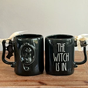 Rae Dunn Halloween Double Sided Black Cat “ THE WITCH IS IN” Ceramic Mug NEW - Picture 1 of 5