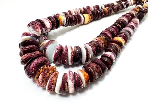 Natural Purple Spiny Oyster Shell Beads Graduated Disc Heishi Round Gemstone - Picture 1 of 3