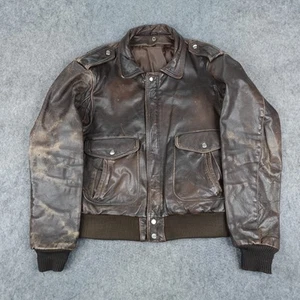 Vintage Leather Jacket Mens 44 Brown Flight Air Force Bomber A-2 Military 80s - Picture 1 of 18