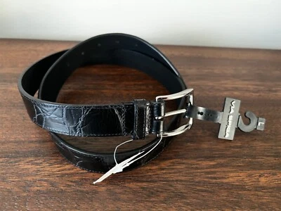 NUEVO CON ETIQUETAS VIA SPIGA CINTURÓN DE CUERO NEGRO L PLATEADO DISEÑADOR CLÁSICO EN RELIEVE NUEVO Foto 1 de 4