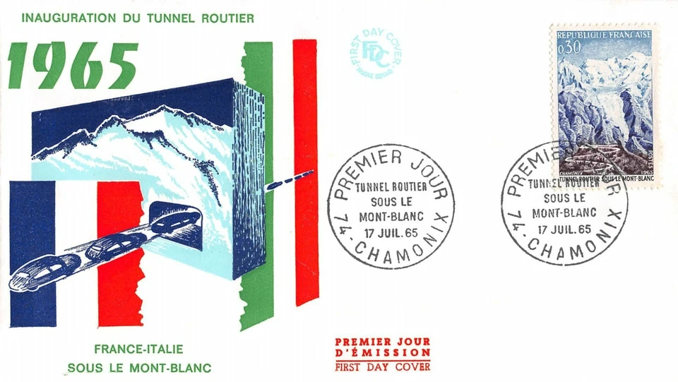 Envelope FDC France TUNNEL ROAD UNDER MONT BLANC 1965 CHAMONIX - Image 1 of 1
