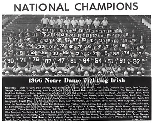 NCAA 1966 National Champion Notre Dame Fighting Irish Team Pic 8 X 10 Photo