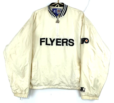 Vintage Philadelphia Flyers Starter Quarter Zip Windbreaker Jacket Large Beige Cover