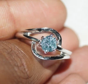 Anello diamante grezzo blu naturale 0,50 ct anello diamante grezzo argento 925 misura US 9,5 - Foto 1 di 3