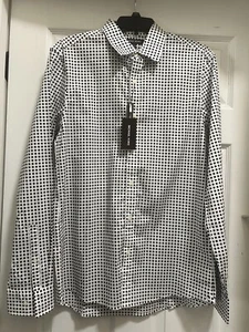 Michael Kors Men’s Polka Dot L/S Trim Fit Stretch Botton Up Shirt White M NWT98 - Picture 1 of 12