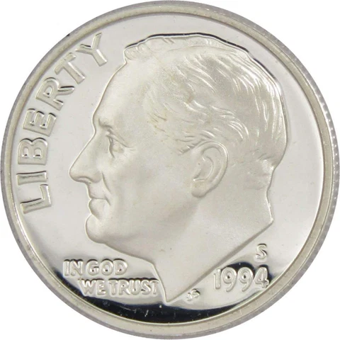 1994 S Roosevelt Dime Choice Proof 90% Silver 10c US Coin Collectible Cover