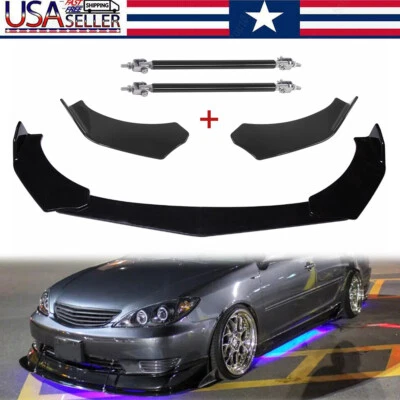 Alerón divisor de labios de parachoques delantero negro para Ford Mustang 2000-2004 + varillas de puntal Foto 1 de 4