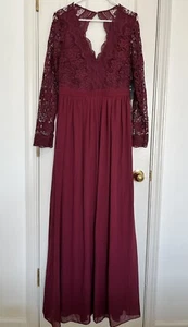Lulu’s Burgundy Awaken My Love Long Sleeve Lace Maxi Dress Size XL - Picture 1 of 10