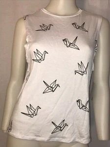 NUEVO BLANCO ORIGAMI PÁJARO GRÚA MUSCULOSA CAMISETA SIN MANGAS URBANA XL - Imagen 1 de 3