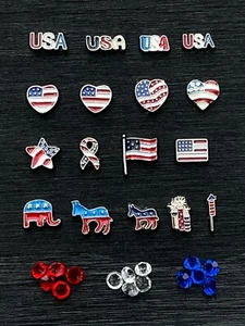 USA Patriotic Flag Ribbon Floating Charms for Glass Lockets - Picture 1 of 35