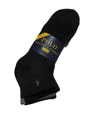 Polo Ralph Lauren Mens Quarter Crew Athletic Socks Black and Grey 4 pack - Image 1 of 3