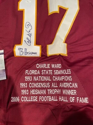 CHARLIE WARD SIGNED AUTO FLORIDA STATE SEMINOLES STAT JERSEY 93 HEISMAN JSA - Image 1 of 4
