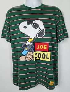 Peanuts Joe Cool Snoopy T-Shirt Mens Sz Medium Striped Green Short Sleeve Tee - Picture 1 of 13
