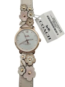 Coach Delancey Womens Watch With Rose Gold-Tone Dial & Cream Leather Strap - Picture 1 of 7
