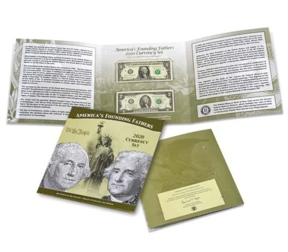 2020 America's Founding Fathers Currency Set Match Serial Numbers $1, $2 NoteOGP - Image 1 of 1