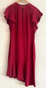 Vestido de lujo VANESSA BRUNO rojo crepé cintura caída talla UK10 EUR38 RRP£280 - Imagen 1 de 3