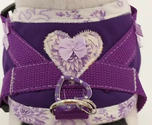 Arnés blandos arnés de pecho arnés de perro XS-M morado corazón chihuahua cachorro perro - Imagen 1 de 4