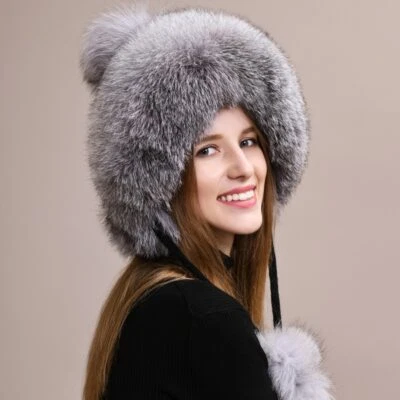 Mujer Invierno Grueso Cálido Piel de Zorro Protección para las Orejas Gorra Rusa Ushanka Gorro Sombreros Foto 1 de 4