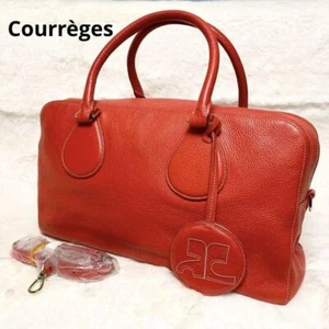Borsa Boston Courreges in pelle rossa borsetta dal Giappone buone condizioni F/S - Foto 1 di 16