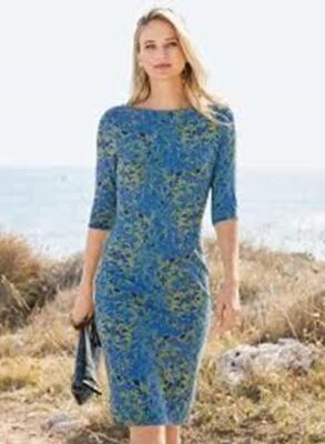 NUEVO CON ETIQUETAS VESTIDO PERUANO CONEXIÓN LECCE TALLA XS AZUL AMARILLO ESTAMPADO PIMA ALGODÓN LYCRA Foto 1 de 4