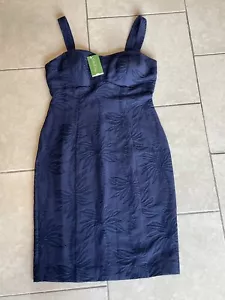Abito elasticizzato Lilly Pulitzer Annalee taglia 8 Palm Paradise jacquard vero navy nuovo con etichette - Foto 1 di 12