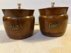 Antique Wooden Oak Tea & Coffee caddy with ceramic liners England Art Deco VTG