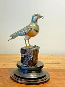 Francesco Rigossi plata pintada a mano sobre una base de madera "Pájaro de pie" - Imagen 1 de 7