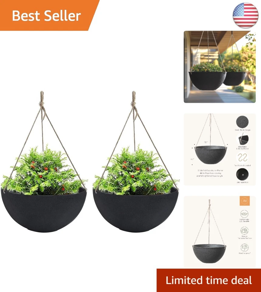 La Jolie Muse Large Hanging Planters for Outdoor Indoor Plants Black