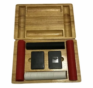 Marlboro Deluxe Poker Set With 2 Decks Of Cards and Poker Chips In Wood Case - Picture 1 of 4