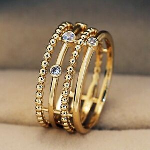 Elegant 18k Yellow Gold Plated Rings Women Cubic Zirconia Wedding Rings Sz 6-10
