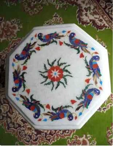Mesa de mármol blanco de 12"" esquina café antiguo incrustación de mosaico decoración del hogar pared - Imagen 1 de 4