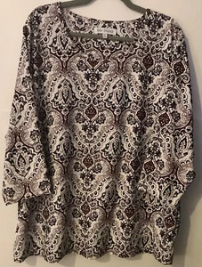 Emily Daniels Tunic Top 2X White Multicolor Textured 3/4 Sleeve Free Shipping - Picture 1 of 3