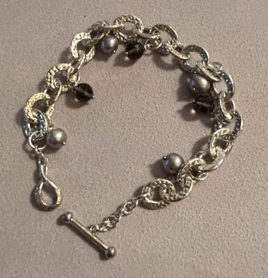 Michael Dawkins .925 Link Bracelet W Pearl & Smokey Quartz - Image 1 of 4