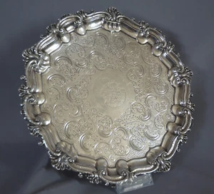 ANTIQUE GEORGIAN ROCOCO SHEFFIELD FUSED SILVER PLATE TRI-FOOT SALVER TRAY - Picture 1 of 12