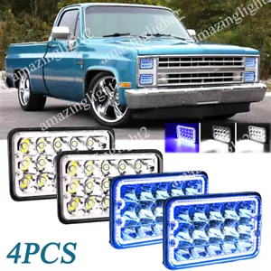 4PCS 4x6" LED Headlights Hi/Lo Beam Blue DRL Fit Chevy C10 Pickup truck 1980-86 - Bild 1 von 12