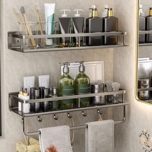 Wall Mount Shower Organizer Aluminum Corner Shower Shelf Bathroom - Picture 1 of 14