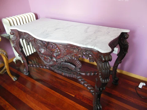 Stunning Vintage Large Hand Carved Honduran Mohagany&Marble Server/Display Table Cover
