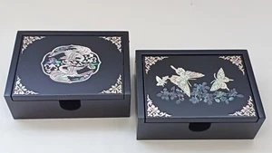 2 items Korean Traditional Najeon Mother of Pearl LacquerBusiness Card Box - Picture 1 of 10