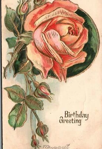 Vintage Postcard 1910's Birthday Greeting Rose Flower Design Card Letter - Picture 1 of 2